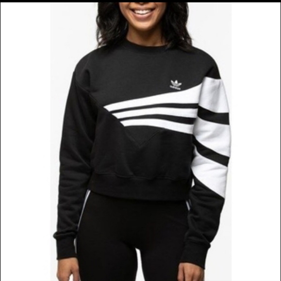 adidas Tops - Adidas Geometric 3-Stripe Cropped Sweatshirt